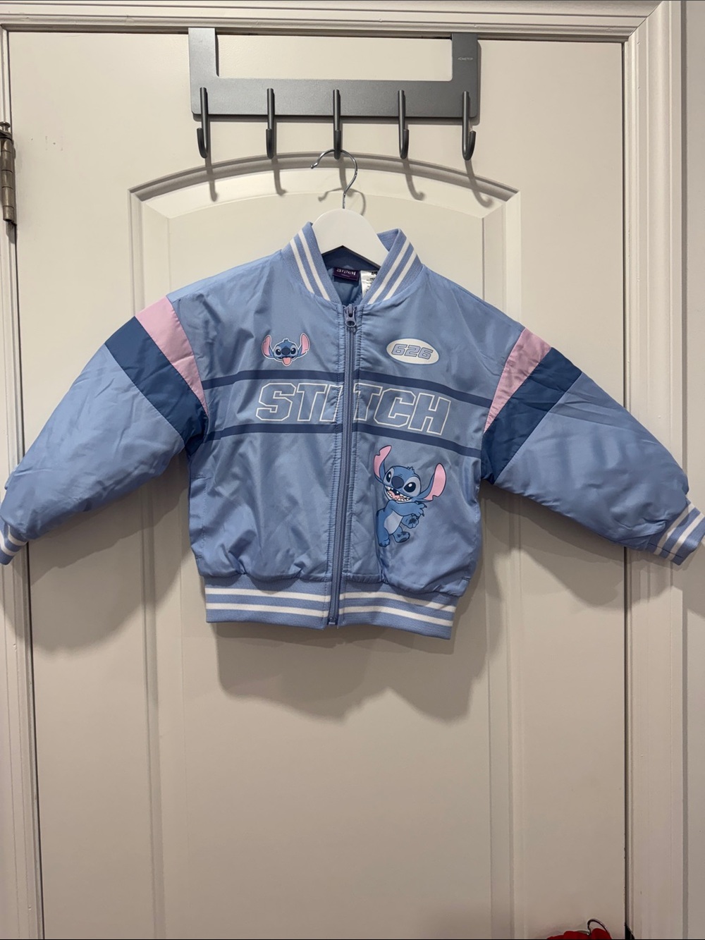 Disney Light Blue Stitch Puffer Jacket with Pink & Navy Accents